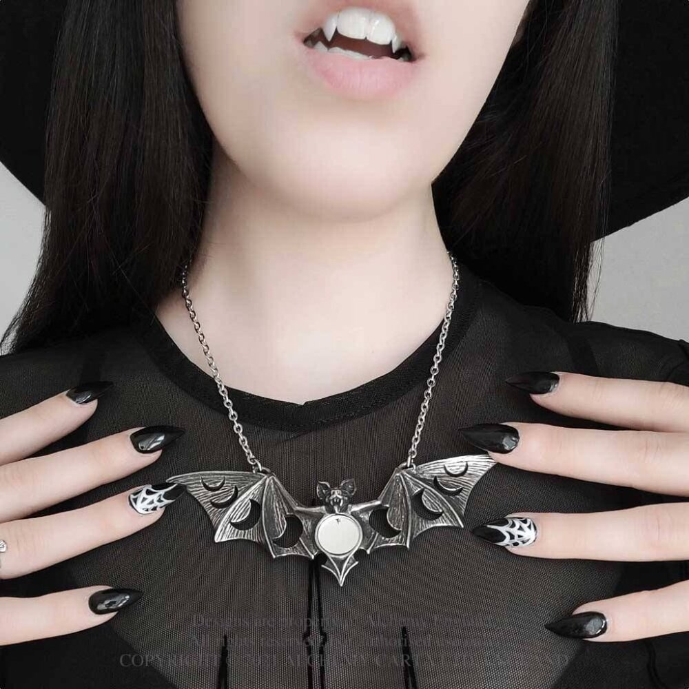 Alchemy Gothic Lunaeca Bat Moon Mirror Crescent Moons Pendant NEW - Picture 3 of 3